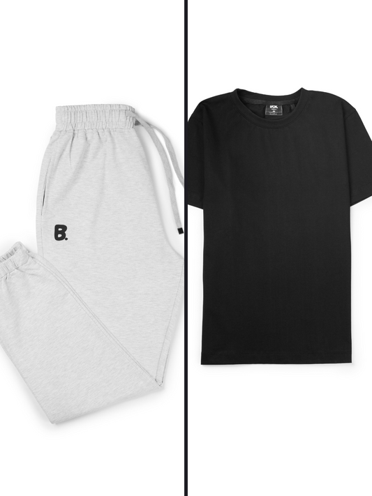 Black regular T-Shirt + Gray Jogger Set