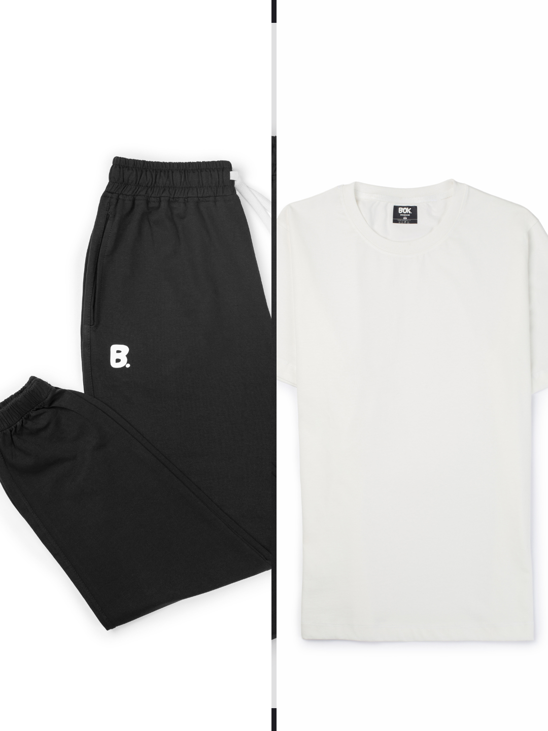 White regular T-Shirt + Black Jogger Set