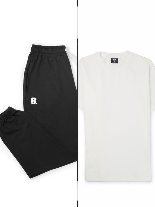 White regular T-Shirt + Black Jogger Set