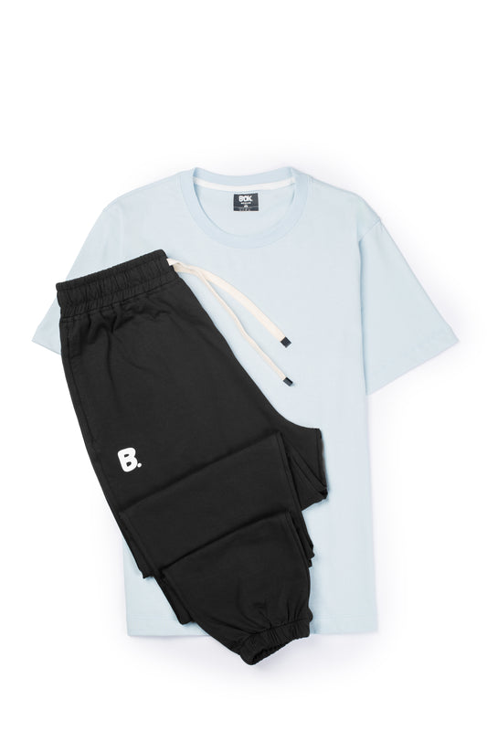 Baby blue T-Shirt + Black Jogger Set