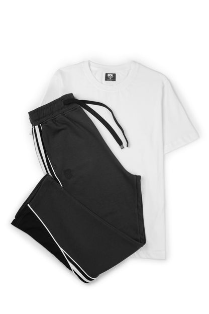 White T-shirt + Black joggers wide leg set